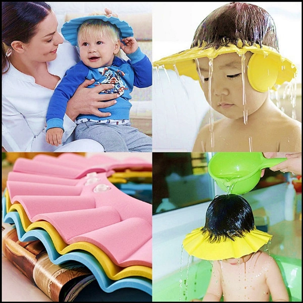 Adjustable Safe Soft Bathing Baby Shower Cap Wash Hair for Children Baby Eye Ear Protector (Multi Color) 